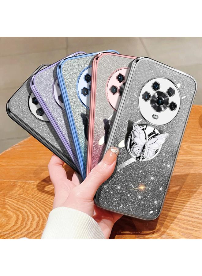 Green Tiger Case For Honor Magic4 Plated Gradient Glitter Butterfly Holder TPU Phone Case - Image 2