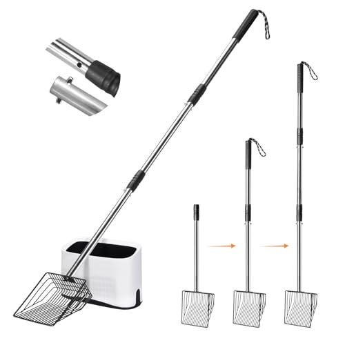 PETOCAT Cat Litter Scoop with Holder 43" Metal Litter Scooper with Stainless Steel Long Handle, Large Kitty Box Scooper Heavy Duty Deep Shovel for Fast Sifting, Dog Waste Scooops for Outside Pet Poop - Image 1