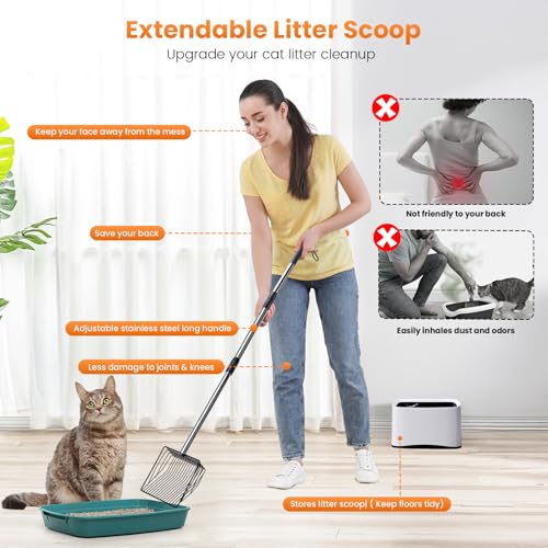 PETOCAT Cat Litter Scoop with Holder 43" Metal Litter Scooper with Stainless Steel Long Handle, Large Kitty Box Scooper Heavy Duty Deep Shovel for Fast Sifting, Dog Waste Scooops for Outside Pet Poop - Image 4