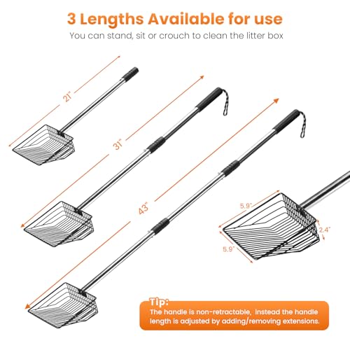 PETOCAT Cat Litter Scoop with Holder 43" Metal Litter Scooper with Stainless Steel Long Handle, Large Kitty Box Scooper Heavy Duty Deep Shovel for Fast Sifting, Dog Waste Scooops for Outside Pet Poop - Image 5