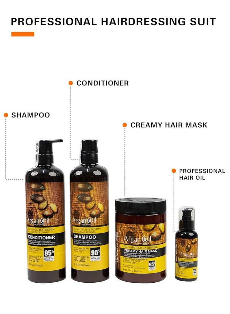 Moroccan Argan Oil Shampoo and Conditioner Set Sulfate Free, Perfect for Damaged, Dry, Curly, Frizzy Hair. Thickening Formula for Fine/Thin Hair, Safe for Color and Keratin Treated Hair. (4 in 1 Set)  - Image 2