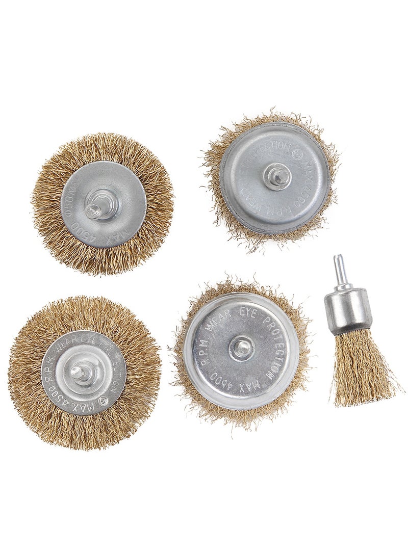 كسيبي مجموعة فرش تنظيف مجعدة 5 قطع مطلية بالنحاس، 1/4 بوصة، مجموعة فرش سلكية، فرش تنظيف، لتنظيف الصدأ والرقائق والمواد الكاشطة. - Image 2