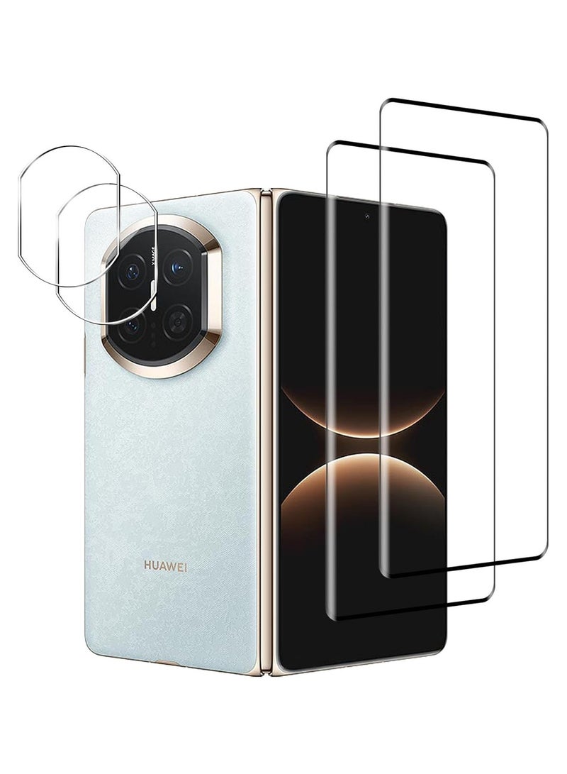 عام **[مجموعة 2+2] حامي شاشة وحامي عدسة كاميرا من Fegishilly متوافقان مع هاتف Huawei Mate X7 - صلابة 9H، مقاوم للخدوش، فيلم زجاج مقوى بتصميم متوافق مع الحافظة، مضاد لبصمات الأصابع.** - Image 1