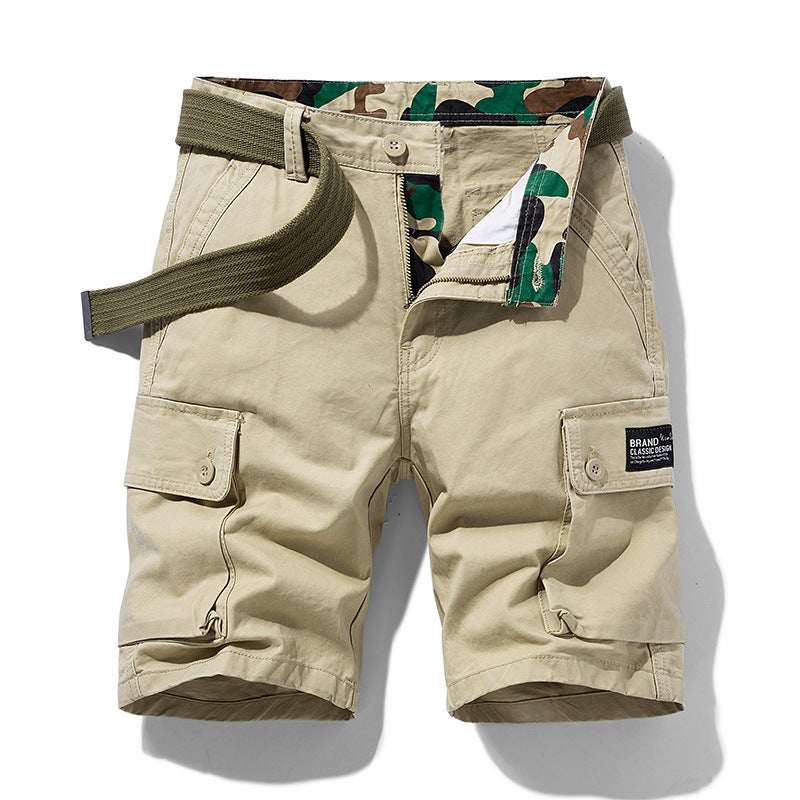 Workwear shorts mens summer new fashion brand middle pants 100 cotton five-point sports pants mens plus size casual pants Khaki - Image 1