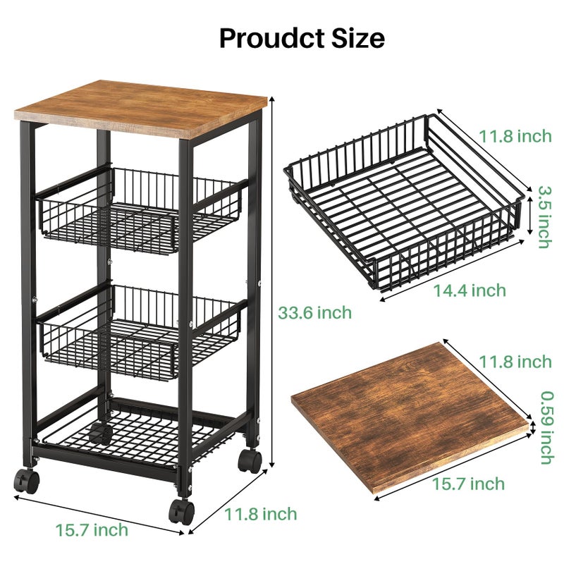 SNTD Fruit Basket Vegetable Stand for Kitchen Pantry, Pull Out Metal Wire Basket with Wood Top for Fruit Vegetable Onions Potatoes Snacks - Image 2