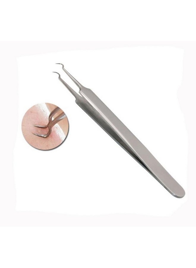 Elandy 1Set(3Pcs) Silver Professional Remove Blackheads Tweezers Set Stainless Steel Straight/Slanted & Pointed Splinter/Bend Curved Blemish Extractor Tool For Acne Zit Cystic Blemish Whitehead Popping - Image 4