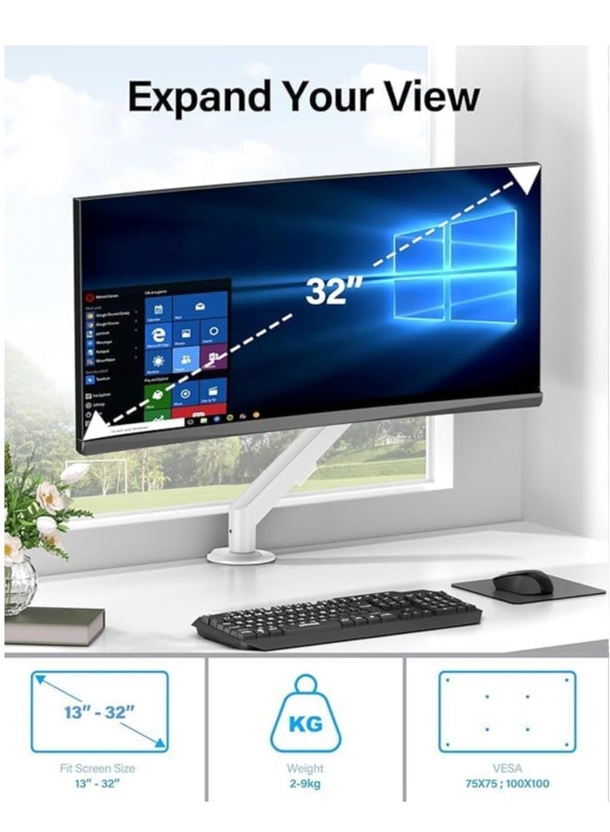 GUDOO Monitor Desk Mount Single Arm Stand Full Motion Monitor Arm (Holds up to 2-10 KG) with Gas Spring for 13 to 32 Inch LCD LED Computer Monitor - Image 3