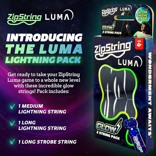 ZipString Lightning Luma Replacement Strings for Rope Launcher Toy – Pack of 3 – UV Reactive Glow in The Dark Fidget for Kids & Adults – Shark Tank Featured – Device Not Included - Image 2