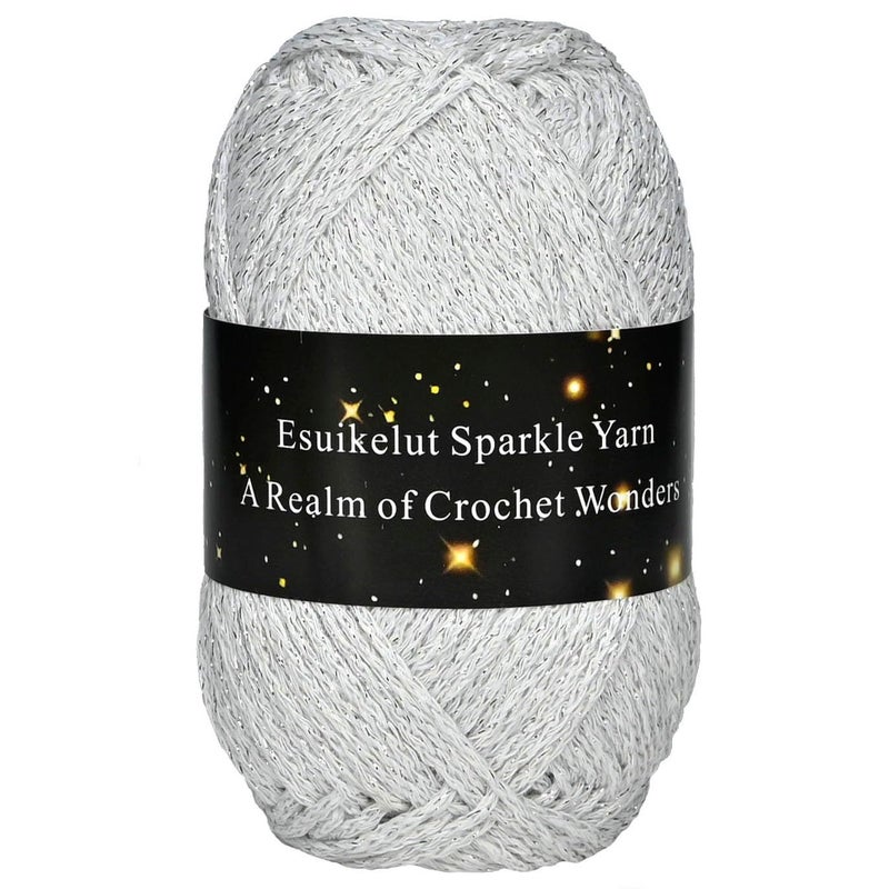 Esuikelut White Sparkly Knitting Yarn 15mm Round Hollow Yarn with Silver Sparkling Silver Metallic Crochet Thread - Image 3