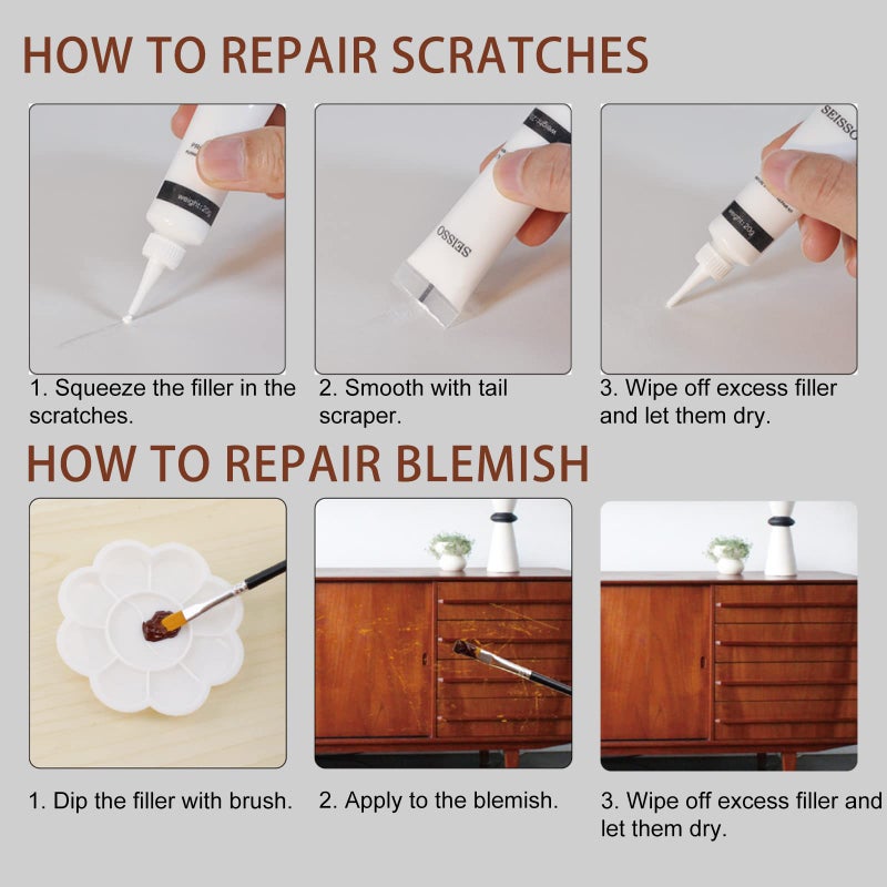 SEISSO Wood Furniture Repair Kit, Wood Filler and Touch Up Markers, Set of 28 Laminate Vinyl Floor Repair Kit for Scratches, Cracks, Holes, Discoloration for Door, Floor, Table, Cabinet - Image 3