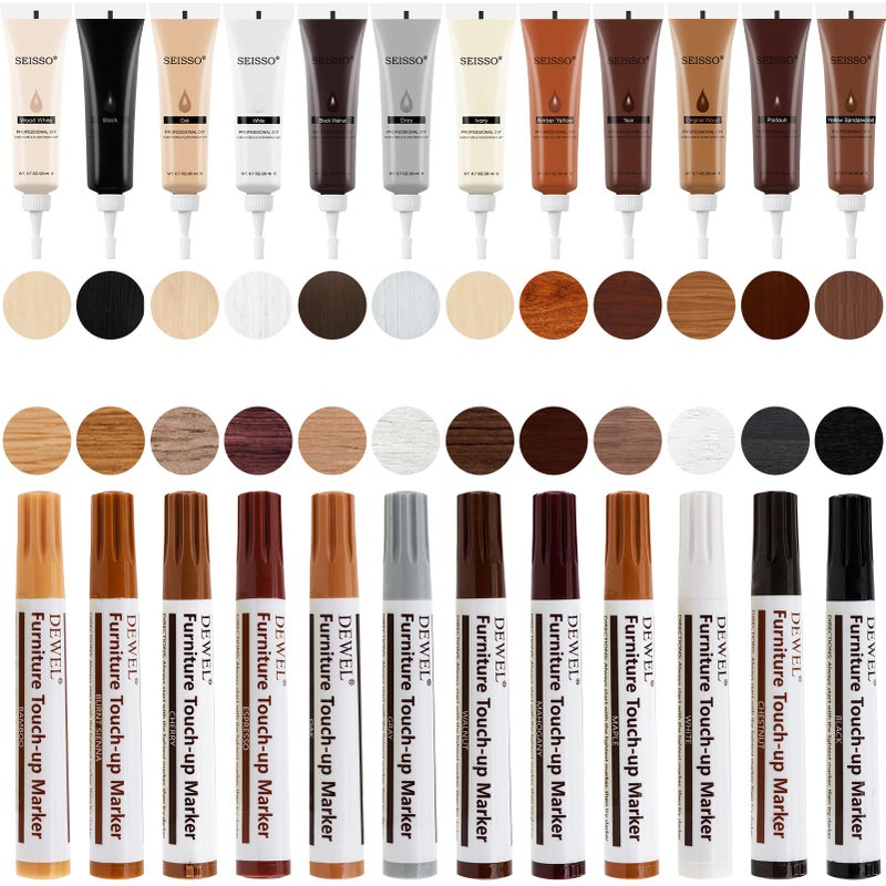 SEISSO Wood Furniture Repair Kit, Wood Filler and Touch Up Markers, Set of 28 Laminate Vinyl Floor Repair Kit for Scratches, Cracks, Holes, Discoloration for Door, Floor, Table, Cabinet - Image 1