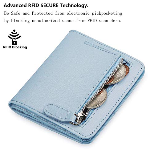 FT FUNTOR FUNTOR Leather Wallet for women, Ladies Small Compact Bifold Pocket RFID Blocking Wallet for Women, Light Blue - Image 3