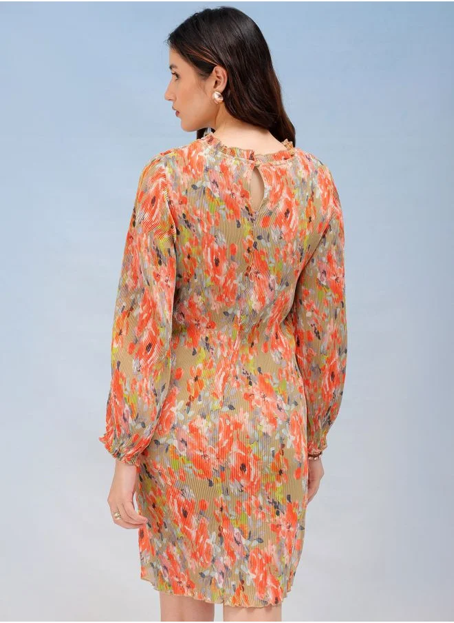 Freehand Women Straight Fit Casual Floral Print Pleated Dress