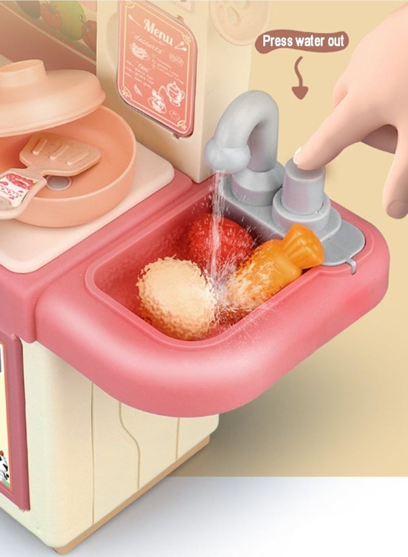 34pcs Kitchen Role Play Set with Lights, Kids Role Play Cookware Indoor DIY Kitchen Toy Game Kitchen Accessories Playset Children Real Cooking Set Vegetable Produce Water, Light Spray Powder Little Fox  - Image 2