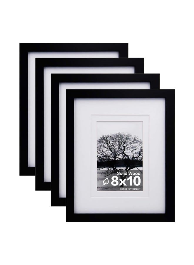 Egofine 8x10 Picture Frames Set of 4, Made of Solid Wood Covered by Plexiglass 4x6 and 5x7 with Mat or 8x10 without Mat, for Table Top Display and Wall Mounting Photo Frame Black - Image 1