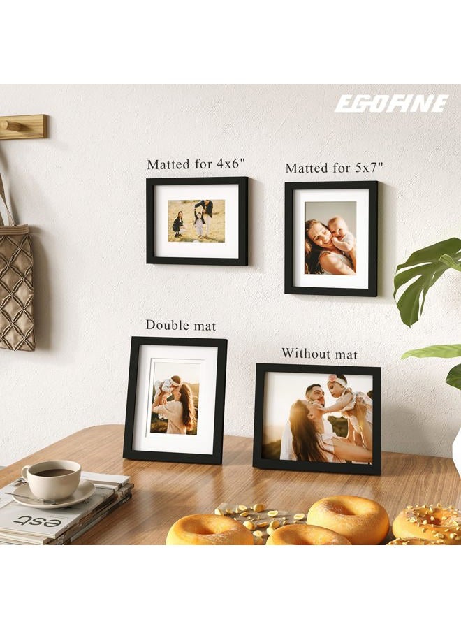 Egofine 8x10 Picture Frames Set of 4, Made of Solid Wood Covered by Plexiglass 4x6 and 5x7 with Mat or 8x10 without Mat, for Table Top Display and Wall Mounting Photo Frame Black - Image 5
