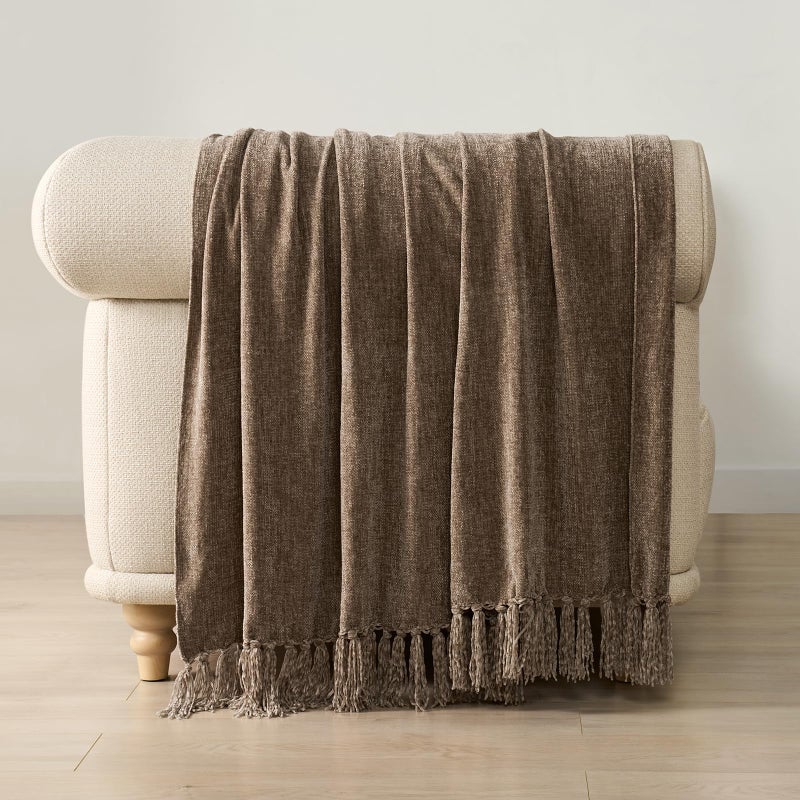 EVERGRACE Soft Polyester Throw Blanket for Couch, Cozy Plush Fuzzy Decorative Polyester Knit Throw Blanket with Tassels,Lightweight Blanket and Throws for Bed Sofa Gift Home Decor, Mocha Brown 50"x60" - Image 5