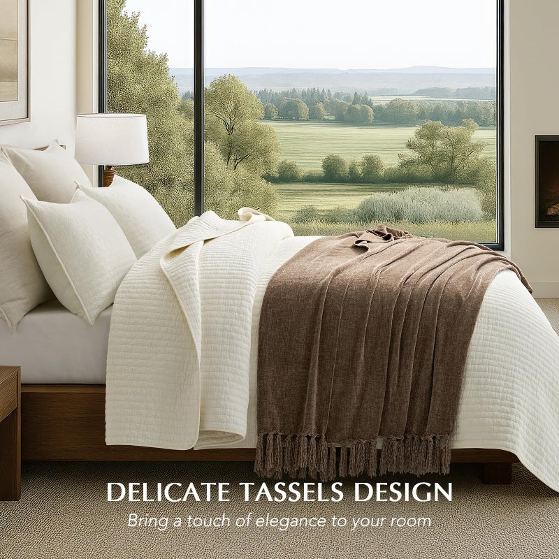 EVERGRACE Soft Polyester Throw Blanket for Couch, Cozy Plush Fuzzy Decorative Polyester Knit Throw Blanket with Tassels,Lightweight Blanket and Throws for Bed Sofa Gift Home Decor, Mocha Brown 50"x60" - Image 2