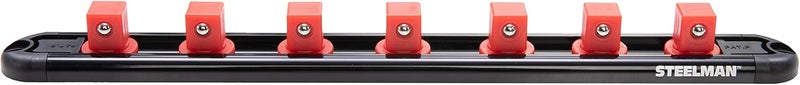 Steelman 1/2-inch Drive Socket Organizer Storage Rail, Holder for 7 Pieces, Spring-Loaded Posts, Magnetic Back - Image 2