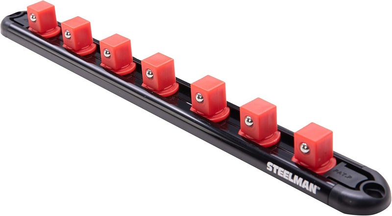 Steelman 1/2-inch Drive Socket Organizer Storage Rail, Holder for 7 Pieces, Spring-Loaded Posts, Magnetic Back - Image 1