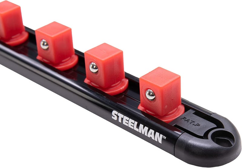 Steelman 1/2-inch Drive Socket Organizer Storage Rail, Holder for 7 Pieces, Spring-Loaded Posts, Magnetic Back - Image 3