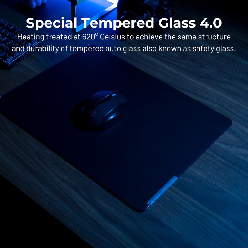 GMKWTL XVX Black Glass Mousepad 4.0, Hard Mouse Pad for Gaming, Ultra-Smooth Micro-Etched Surface Mouse Mat with Non-Slip Rubber Base(410mm*310mm) - Image 2