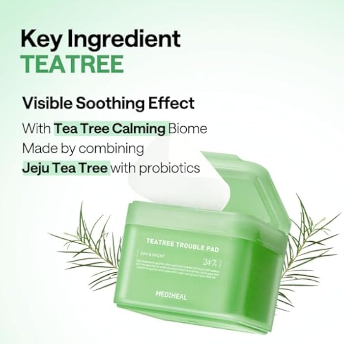 MEDIHEAL Teatree Trouble Pad - Square Cotton Facial Toner Pads with Tea Tree & Lactobacillus - Soothing to Calm Sensitive & Acne Prone Skin- Vegan Face Gauze 100 - Image 5