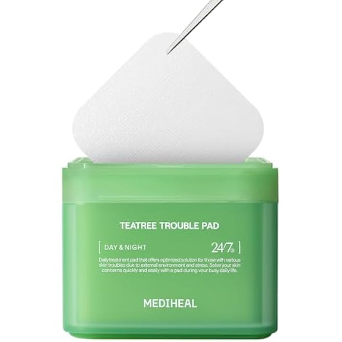 MEDIHEAL Teatree Trouble Pad - Square Cotton Facial Toner Pads with Tea Tree & Lactobacillus - Soothing to Calm Sensitive & Acne Prone Skin- Vegan Face Gauze 100 - Image 1
