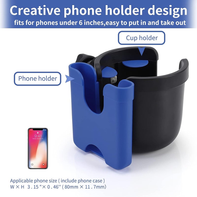 accmor Stroller Cup Holder with Phone Holder, Bike Cup Holder, Universal Cup Holder for Uppababy Nuna Doona Strollers, 2-in-1 Cup Phone Holder for Stroller, Bike, Wheelchair, Walker, Scooter - Image 3