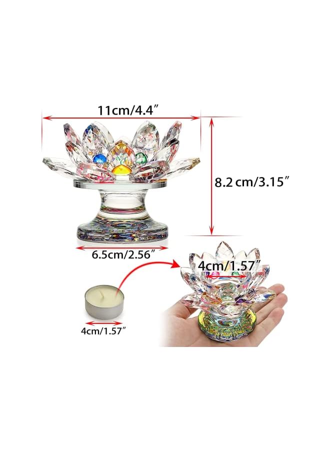 The Bros Colorful Crystal Lotus Flower Candle Holder, Colorful Glass Candle Holder, Votive Tealight Candle Holder, Crystal Decoration for Diwali Romantic Candle Dinners/Wedding/Party (11cm W,8.2cm H)  - Image 4