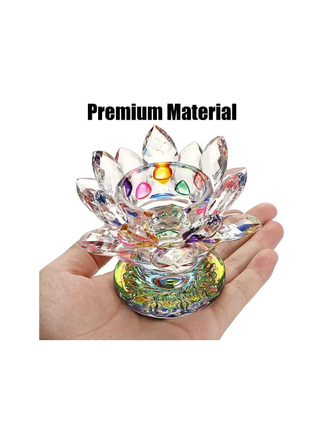 The Bros Colorful Crystal Lotus Flower Candle Holder, Colorful Glass Candle Holder, Votive Tealight Candle Holder, Crystal Decoration for Diwali Romantic Candle Dinners/Wedding/Party (11cm W,8.2cm H)  - Image 2