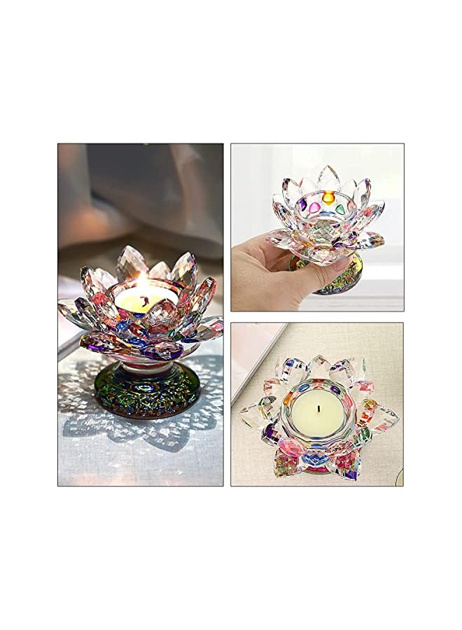 The Bros Colorful Crystal Lotus Flower Candle Holder, Colorful Glass Candle Holder, Votive Tealight Candle Holder, Crystal Decoration for Diwali Romantic Candle Dinners/Wedding/Party (11cm W,8.2cm H)  - Image 5