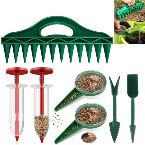 SMORBRID 12-Hole Digger Seed Spreader,7 Piece Sowing Seeds Dispenser Set,Mini Seed Dispenser for Small Seeds, Handheld Seed Planter Tool Seed Dibber Multifunctional Spacer Gardening Tools - Image 1