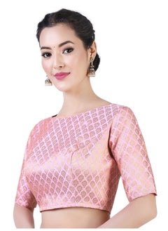 Studio Shringaar Studio Shringaar Women's Readymade Pastel Brocade Elbow Length Sleeves Saree Blouse (Pink, 42)  - Image 2