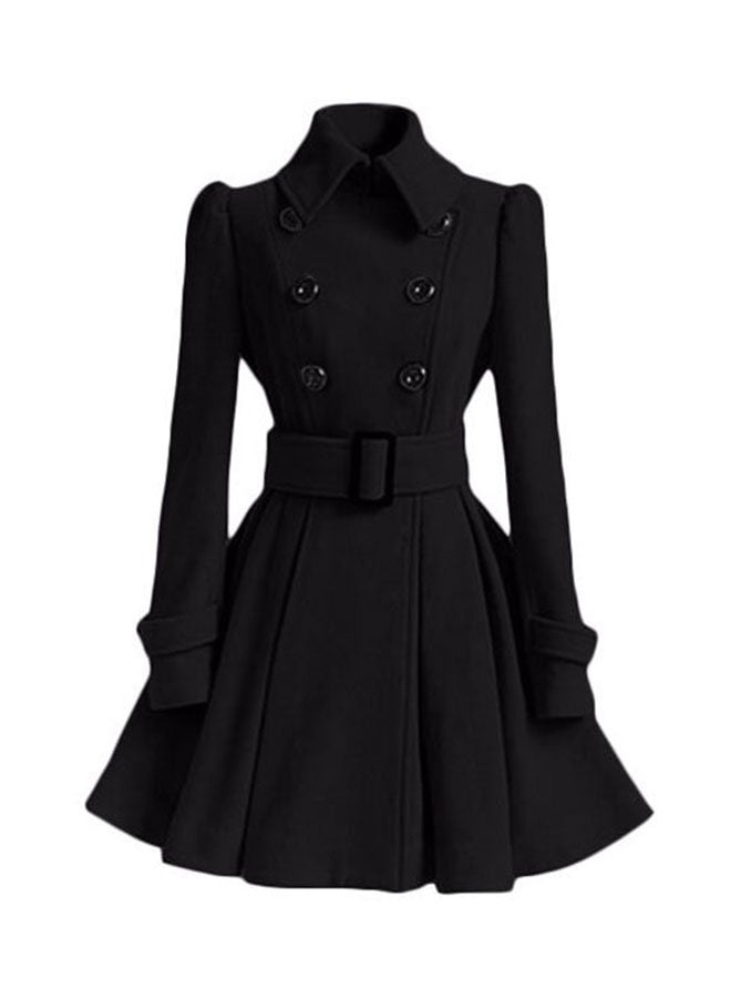 Double Breasted Belt Detail Long Sleeves Dress Black