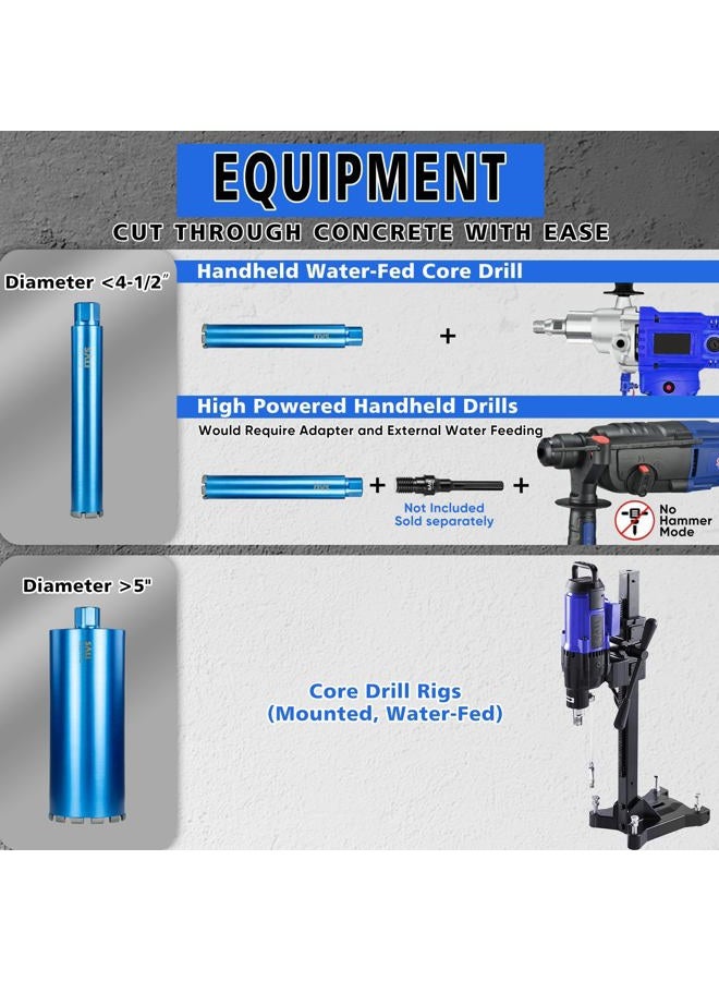 SALI Wet Diamond Core Drill Bits 5"/127mm Diameter Core Drill Bit, 15"/380mm drilling depth Concrete Core Drill Bit, 1-1/4-7" Thread Core Bit Turbo Laser-Welded Segments for Cured Concrete with Rebar, - Image 4