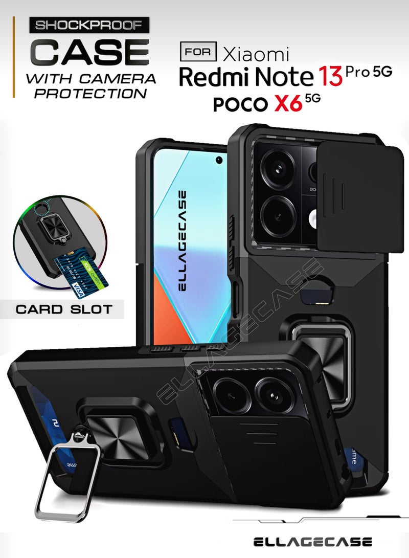 ELLAGECASE Impact-Resistant Case with Card Slot, Stand & Solid Camera Protection for Xiaomi Redmi Note 13 Pro 5G / Xiaomi Poco X6 5G  – Includes Hidden Metal Plate - Image 1