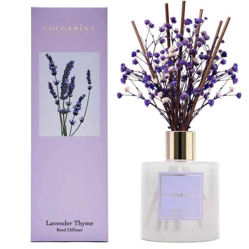 COCORRÃNA CocorrÃ­na Premium Reed Diffuser Set with Preserved Baby's Breath & Cotton Stick Lavender Thyme | 6.76 Fl.oz Scent Diffuser for Bedroom Bathroom Home DÃ©cor - Image 1