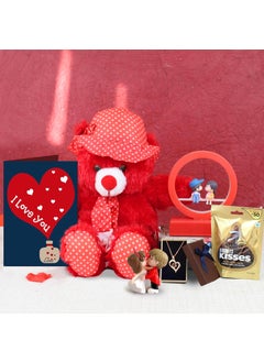 TIED RIBBONS TIED RIBBONS Valentine Week Gift Combo for Girlfriend Wife Girls Women (Led Light Showpiece, Mini Love Couples Statue, Large Teddy Bear, Card, Pendant and Chocolates) - Valentine Day Chocolate Gift  - Image 1