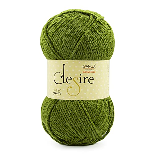 Ganga Acrowools Acrylic Desire Hand Knitting and Crochet Yarn. Pack of 1 Ball - 100Gms. Shade No - Dsr019, Olive Green - Image 1