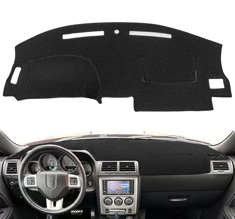 Dash Cover Mat for Dodge Challenger with Light Sensor wo Speaker Cutout Dashboard Pad Carpet Protector K185 Black