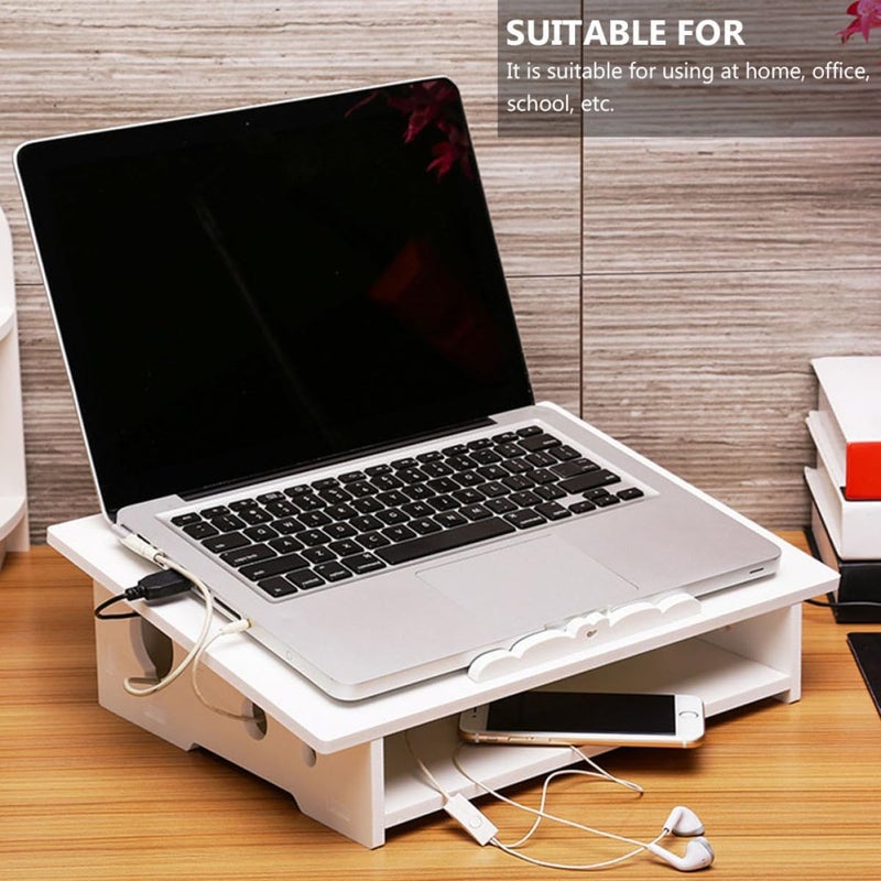 Laptop Cooling Stand Elevated Small White, Silent Cooling Computer Rack with Display Storage Holder for Home Office Use - Image 5