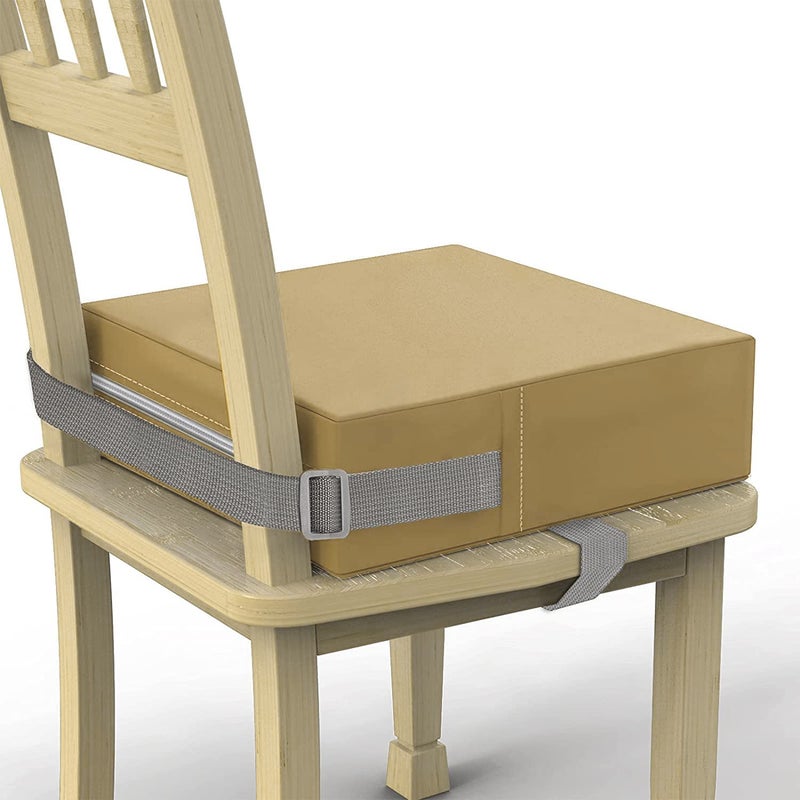 Toddler Booster Seat for Dining Table PU Washable Double Safe Straps NonSlip Bottom Booster Seat Dining Toddler Portable Travel Increasing Cushion Khaki