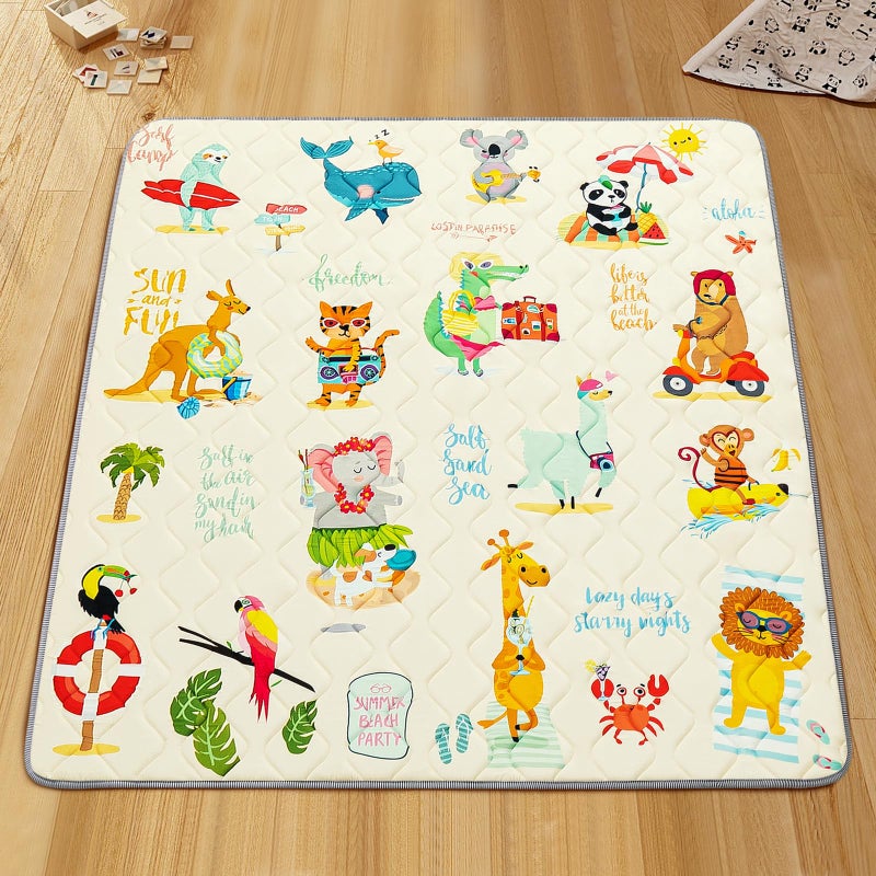 TreeBud Baby Play Mat - Thicken 50x50 Inch Soft Foam Crawling Mat for Playpen & Floor, Non-Slip Waterproof Playmats for Infants & Toddlers, Portable Foldable & Machine Washable, Beach Animals - Image 2