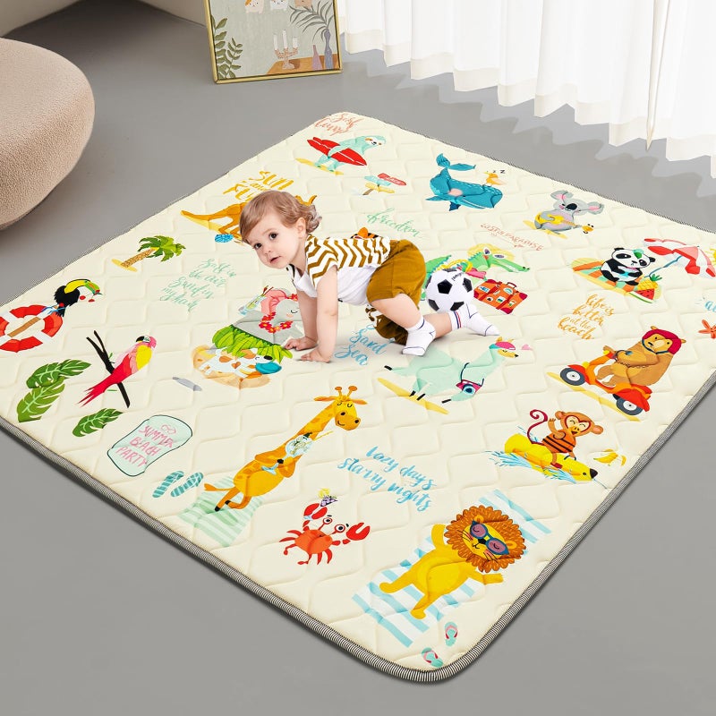 TreeBud Baby Play Mat - Thicken 50x50 Inch Soft Foam Crawling Mat for Playpen & Floor, Non-Slip Waterproof Playmats for Infants & Toddlers, Portable Foldable & Machine Washable, Beach Animals - Image 1