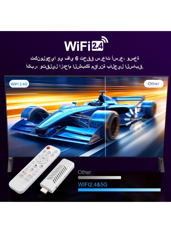 جهاز بث تلفزيون ذكي يعمل بنظام أندرويد 14، ذاكرة وصول عشوائي (RAM) سعة 8 جيجابايت وذاكرة قراءة فقط (ROM) سعة 128 جيجابايت، دقة 4K Ultra HD HDR10، معالج رباعي النواة Cortex-A53، شبكة واي فاي 2.4 جيجا/5 جيجا، BT5.0، مشغل وسائط بث، جهاز بث تلفزيون ذكي للسفر المنزلي (أبيض) - Image 5