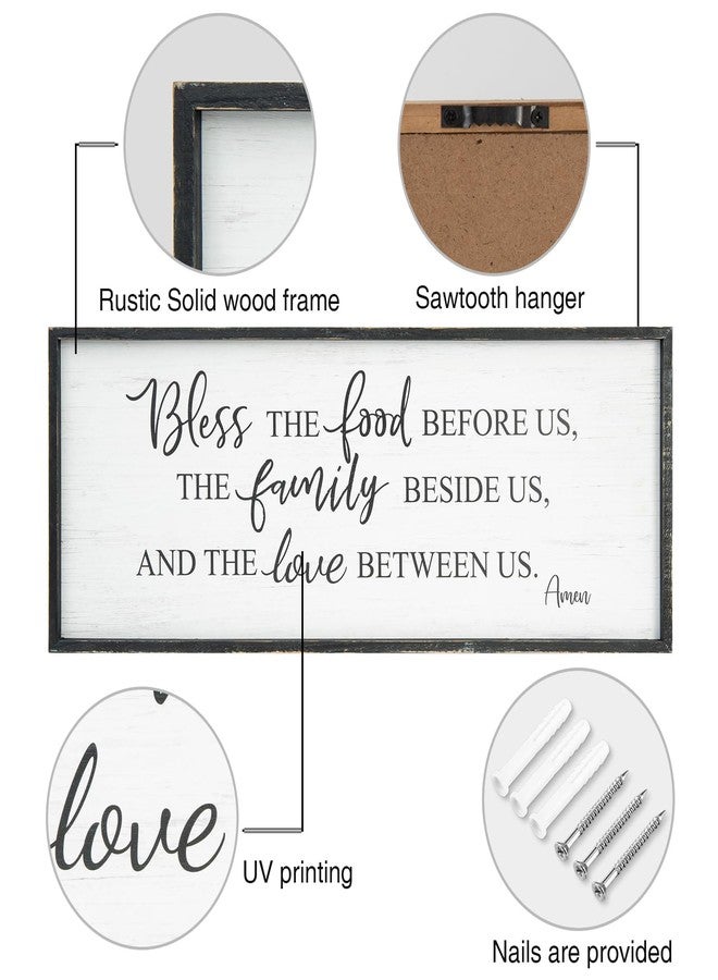 Easozoom Bless The Food Before Us Home Decor Wall Sign For Family Kitchen Farmhouse Dining Room Vintage Rustic Retro Boho Wood House Wall Art Decoration For Living Room Bedroom 40 x 15 Inch white black - Image 2