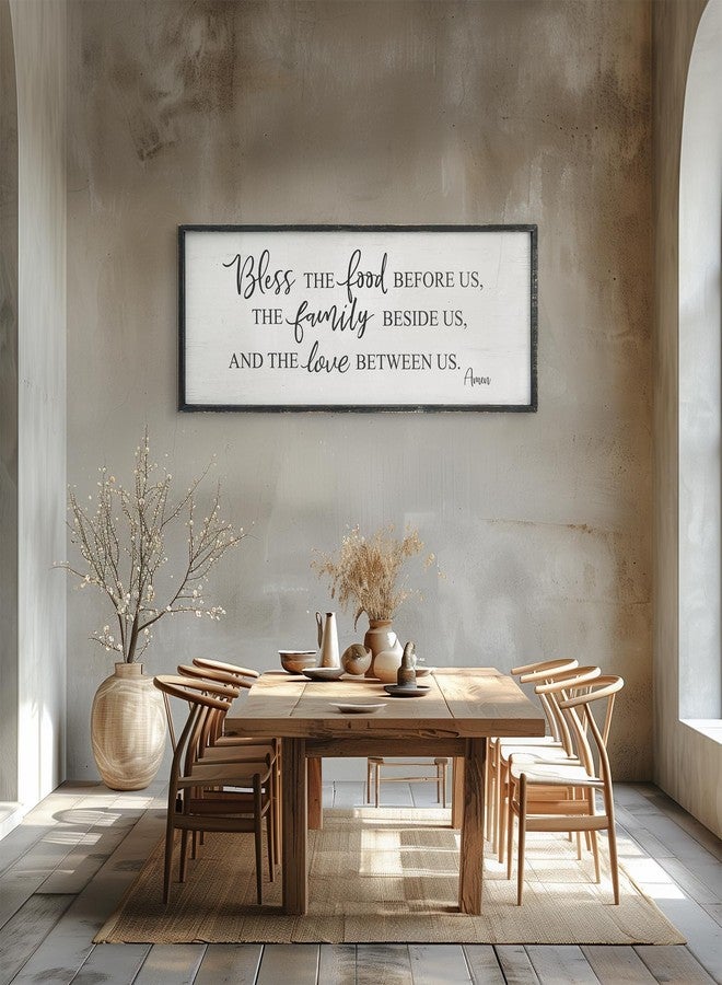 Easozoom Bless The Food Before Us Home Decor Wall Sign For Family Kitchen Farmhouse Dining Room Vintage Rustic Retro Boho Wood House Wall Art Decoration For Living Room Bedroom 40 x 15 Inch white black - Image 5