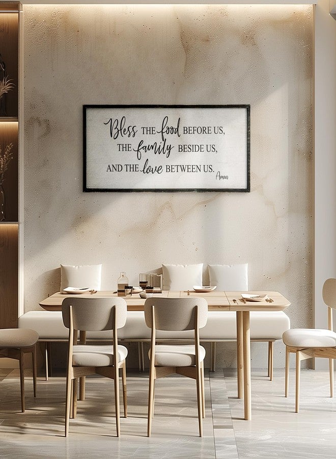 Easozoom Bless The Food Before Us Home Decor Wall Sign For Family Kitchen Farmhouse Dining Room Vintage Rustic Retro Boho Wood House Wall Art Decoration For Living Room Bedroom 40 x 15 Inch white black - Image 4