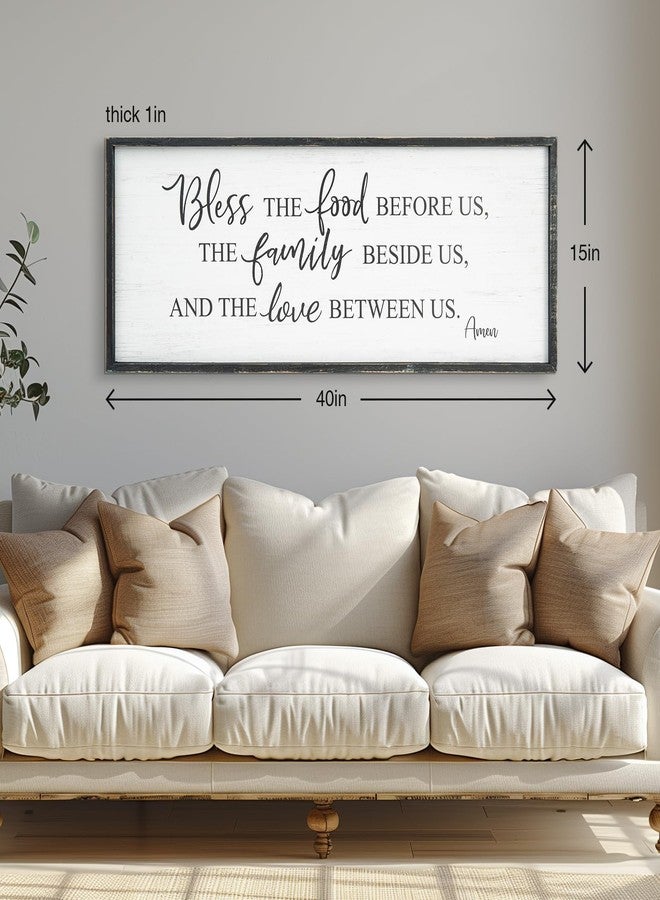 Easozoom Bless The Food Before Us Home Decor Wall Sign For Family Kitchen Farmhouse Dining Room Vintage Rustic Retro Boho Wood House Wall Art Decoration For Living Room Bedroom 40 x 15 Inch white black - Image 3
